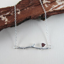 Load image into Gallery viewer, Twig imprinted necklace with sea glass from Victoria, BC - Swallow Jewellery