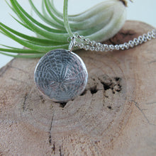 Load image into Gallery viewer, Sand dollar imprinted long necklace from Miracle Beach, Vancouver Island - Swallow Jewellery