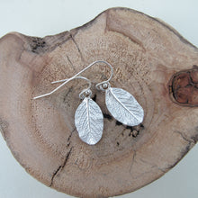 Load image into Gallery viewer, Wild rose leaf imprinted dangle earrings from Victoria - Swallow Jewellery