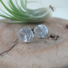 Load image into Gallery viewer, Driftwood imprinted earring studs from Mystic Beach, Vancouver Island - Swallow Jewellery