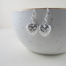 Load image into Gallery viewer, Vintage heart button imprinted earrings - Swallow Jewellery