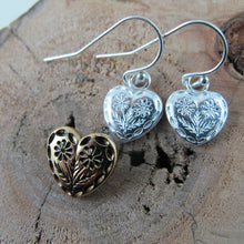 Load image into Gallery viewer, Vintage heart button imprinted earrings - Swallow Jewellery