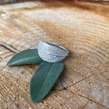 Load image into Gallery viewer, Sage leaf imprinted ring from Victoria, BC by Swallow Jewellery