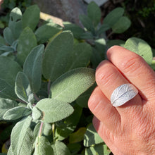 Load image into Gallery viewer, Sage leaf imprinted ring from Victoria, BC by Swallow Jewellery