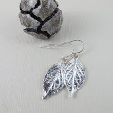 Load image into Gallery viewer, Hydrangea leaf imprinted dangle earrings from Victoria, BC - Swallow Jewellery
