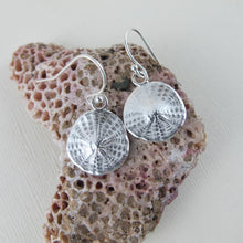 Load image into Gallery viewer, Sand dollar imprinted dangle earrings from Parksville, Vancouver Island - Swallow Jewellery