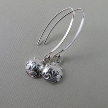 Load image into Gallery viewer, Vintage iris button imprinted dangle earrings - Swallow Jewellery