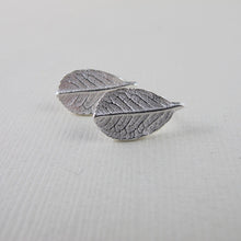 Load image into Gallery viewer, Mini wild rose leaf imprinted earring studs from Victoria, BC - Swallow Jewellery