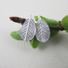Load image into Gallery viewer, Mini wild rose leaf imprinted earring studs from Victoria, BC - Swallow Jewellery