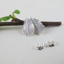 Load image into Gallery viewer, Mini wild rose leaf imprinted earring studs from Victoria, BC - Swallow Jewellery