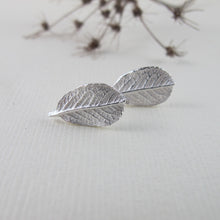 Load image into Gallery viewer, Mini wild rose leaf imprinted earring studs from Victoria, BC - Swallow Jewellery
