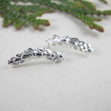Load image into Gallery viewer, Cedar leaf imprinted ear climbers from Victoria, BC - Swallow Jewellery