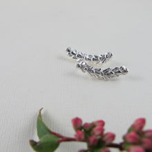 Load image into Gallery viewer, Cedar leaf imprinted ear climbers from Victoria, BC - Swallow Jewellery