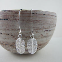 Load image into Gallery viewer, Wild rose leaf imprinted dangle earrings from Victoria - Swallow Jewellery