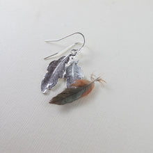 Load image into Gallery viewer, Hummingbird feather imprinted dangle earrings from Gabriola Island, BC by Swallow Jewellery