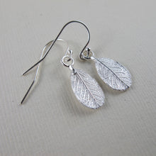 Load image into Gallery viewer, Mini wild rose leaf imprinted dangle earrings from Victoria - Swallow Jewellery