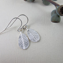 Load image into Gallery viewer, Mini wild rose leaf imprinted dangle earrings from Victoria - Swallow Jewellery