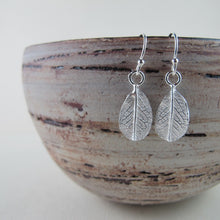 Load image into Gallery viewer, Mini wild rose leaf imprinted dangle earrings from Victoria - Swallow Jewellery