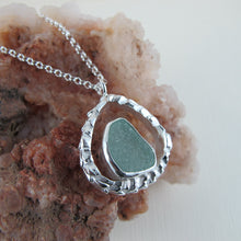 Load image into Gallery viewer, Cedar leaf imprinted loop necklace with sea glass from Victoria, BC - Swallow Jewellery