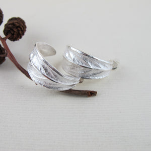 Willow leaf imprinted hoop earrings from Galiano Island, BC - Swallow Jewellery
