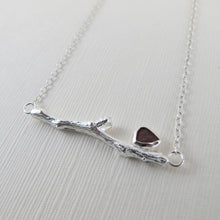 Load image into Gallery viewer, Twig imprinted necklace with sea glass from Victoria, BC - Swallow Jewellery