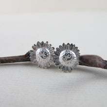 Load image into Gallery viewer, Mini daisy flower imprinted earring studs from Victoria, BC - Swallow Jewellery