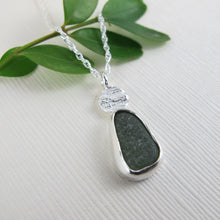 Load image into Gallery viewer, Coastal Redwood bark imprinted necklace with sea glass from Victoria, BC - Swallow Jewellery