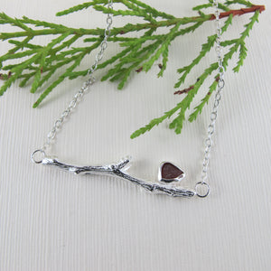 Twig imprinted necklace with sea glass from Victoria, BC - Swallow Jewellery