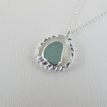 Load image into Gallery viewer, Cedar leaf imprinted loop necklace with sea glass from Victoria, BC - Swallow Jewellery