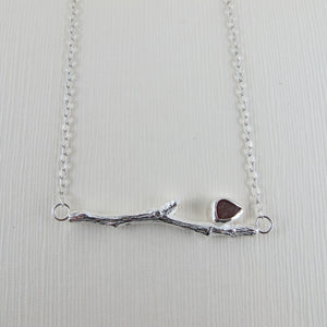 Twig imprinted necklace with sea glass from Victoria, BC - Swallow Jewellery