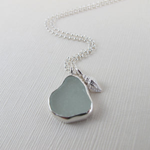 Sea glass long necklace with shell from Bear Beach, BC - Swallow Jewellery