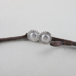 Mini daisy flower imprinted earring studs from Victoria, BC - Swallow Jewellery