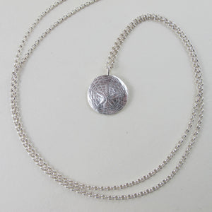 Sand dollar imprinted long necklace from Miracle Beach, Vancouver Island - Swallow Jewellery