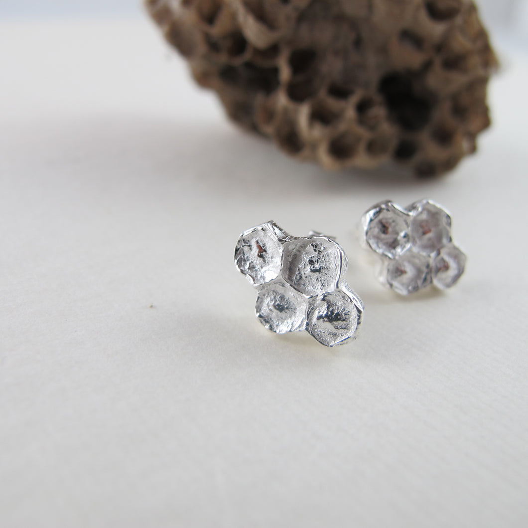 Honeycomb imprinted earring studs from Qualicum Falls, Vancouver Island - Swallow Jewellery