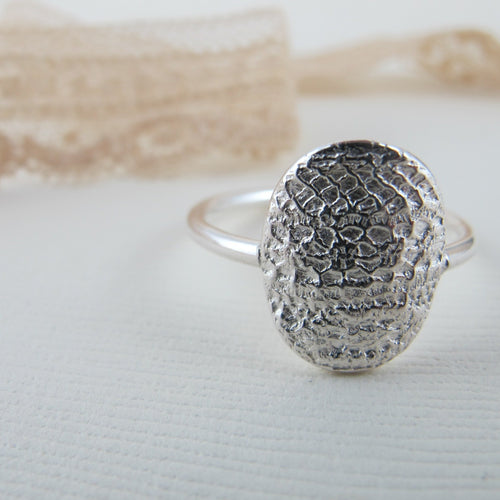 1890's vintage French lace imprinted oval ring - Swallow Jewellery