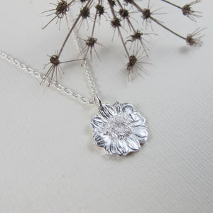 Mini daisy imprinted necklace from Victoria, BC - Swallow Jewellery