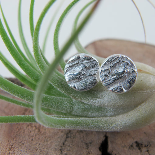 Douglas Fir tree bark imprinted earring studs from Victoria, BC - Swallow Jewellery