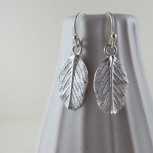 Wild rose leaf imprinted dangle earrings from Victoria - Swallow Jewellery