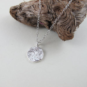 Driftwood imprinted necklace from Mystic Beach, Vancouver Island - Swallow Jewellery