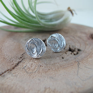Driftwood imprinted earring studs from Mystic Beach, Vancouver Island - Swallow Jewellery