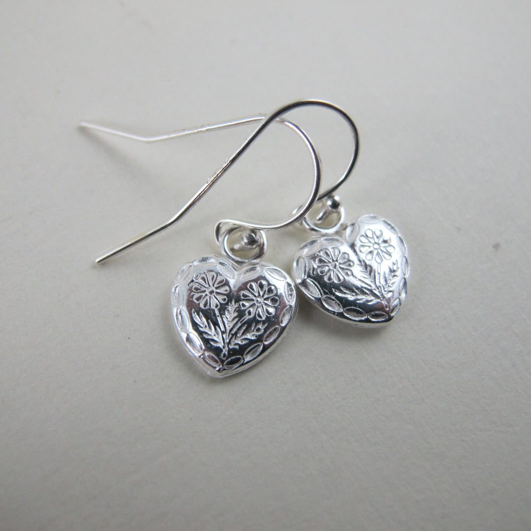 Vintage heart button imprinted earrings - Swallow Jewellery