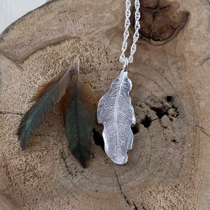 Hummingbird feather imprinted necklace from Gabriola Island, BC - Swallow Jewellery