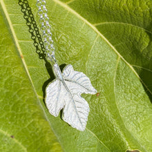 Load image into Gallery viewer, Fig leaf imprinted long necklace from Victoria, BC by Swallow Jewellery