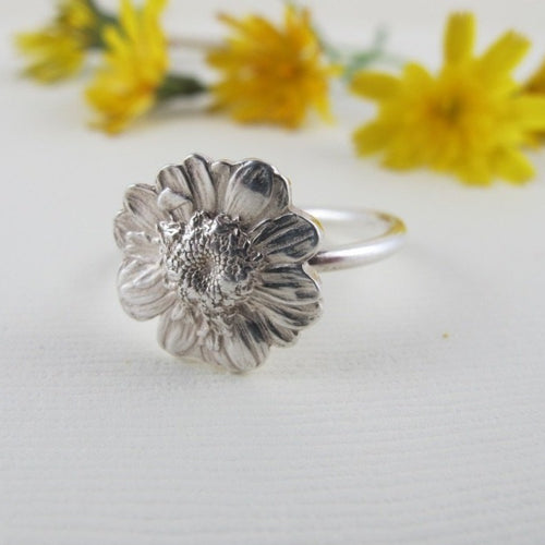 Daisy flower imprinted ring from Victoria, BC - Swallow Jewellery