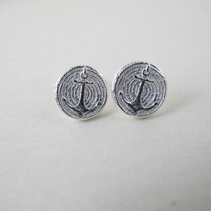 Vintage anchor button earring studs - Swallow Jewellery