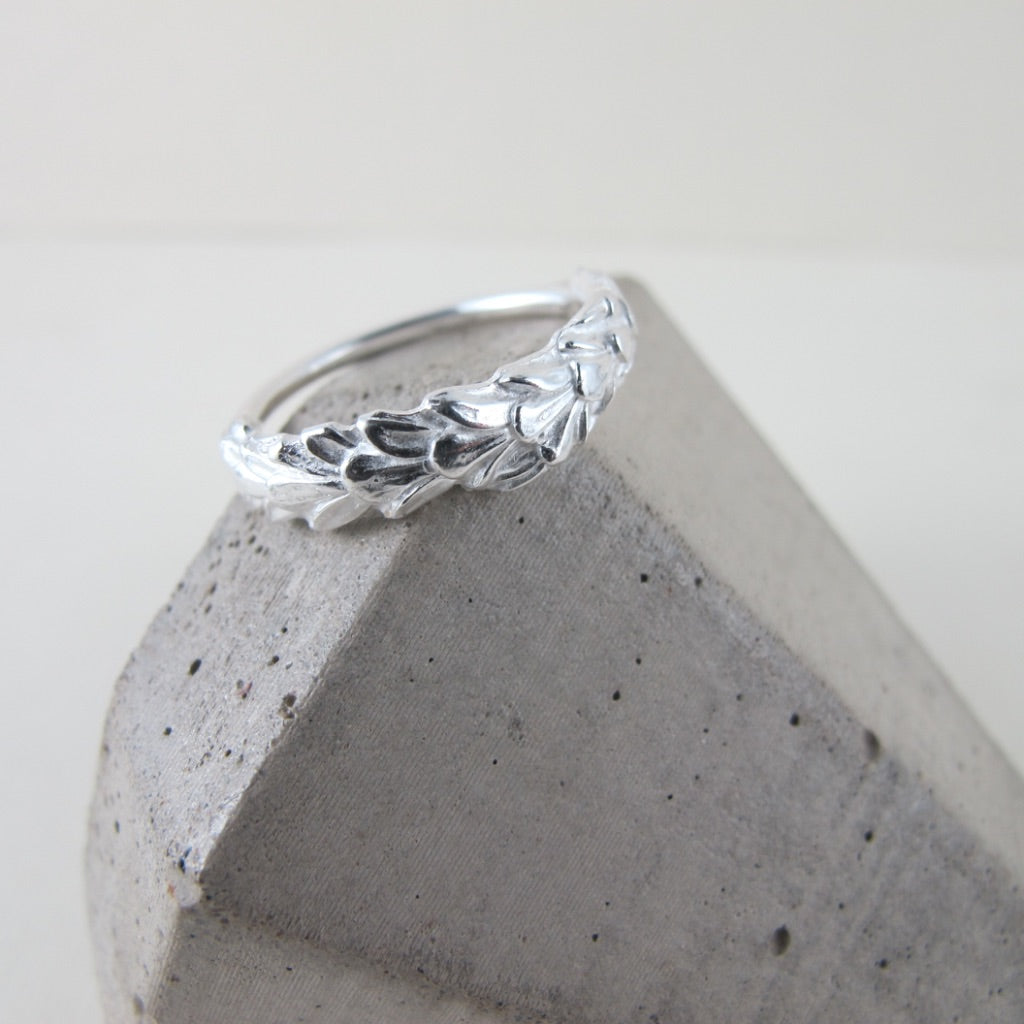 Cedar leaf imprinted ring from Victoria, BC - Swallow Jewellery