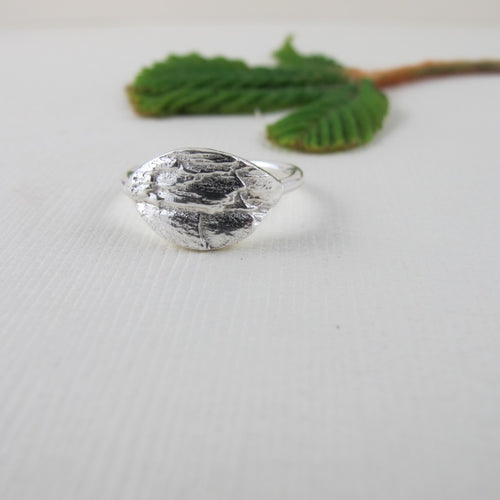 Douglas Fir tree bark imprinted ring from Victoria, BC - Swallow Jewellery