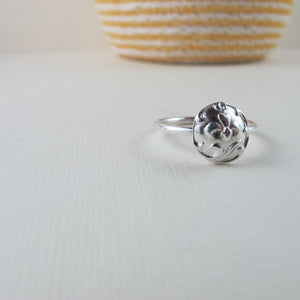 Vintage iris button imprinted ring - Swallow Jewellery