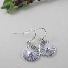 Load image into Gallery viewer, Sand dollar imprinted dangle earrings from Parksville, Vancouver Island - Swallow Jewellery