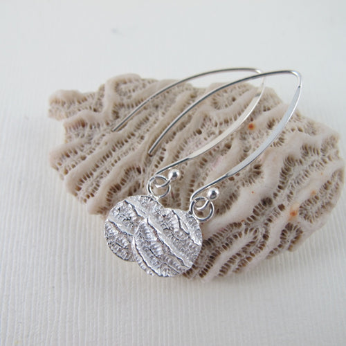 Port Renfrew coral imprinted dangle earrings from Vancouver Island - Swallow Jewellery